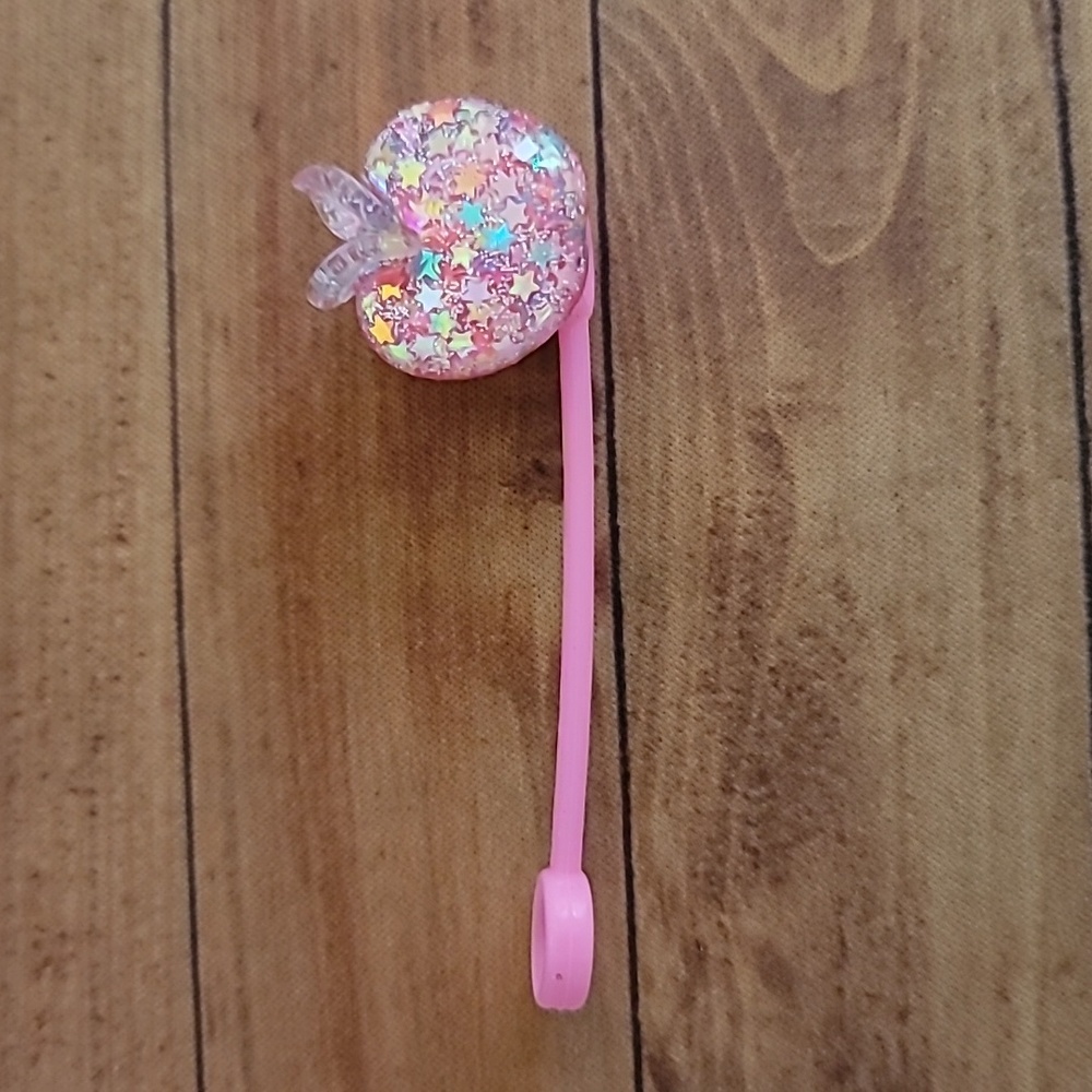 Apple Glitter Straw Topper Pink Silicone 10mm / 0.4 in Cap Accessory